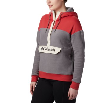 Columbia Ženske Majice S Kapuljačom - Exploration Fleece Anorak Sive Crvene | UQGF-79160